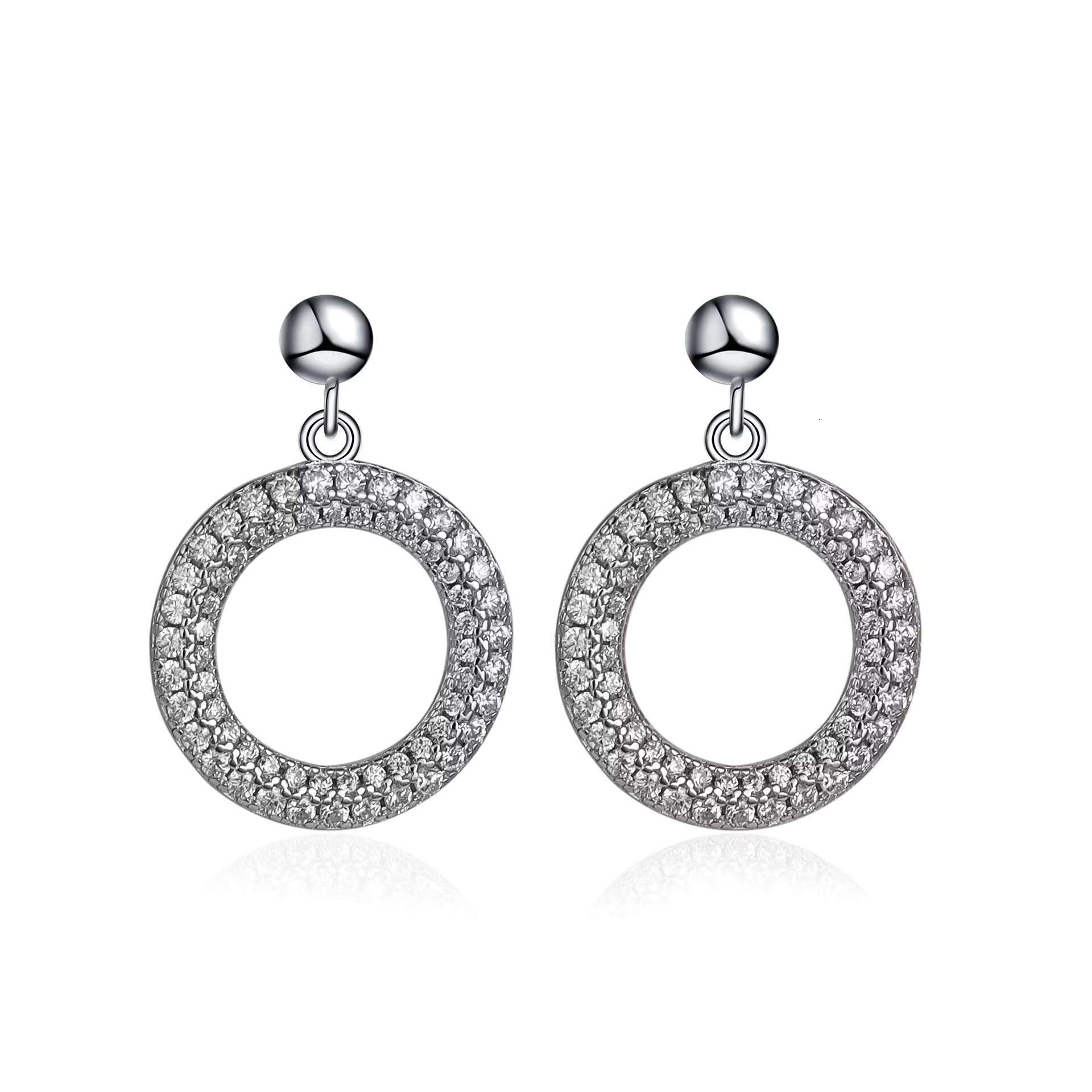 S925 Sterling Silver Fine Hoop Earrings with Shiny Moissanite Geometric Pendant Trendy Fashion Jewelry