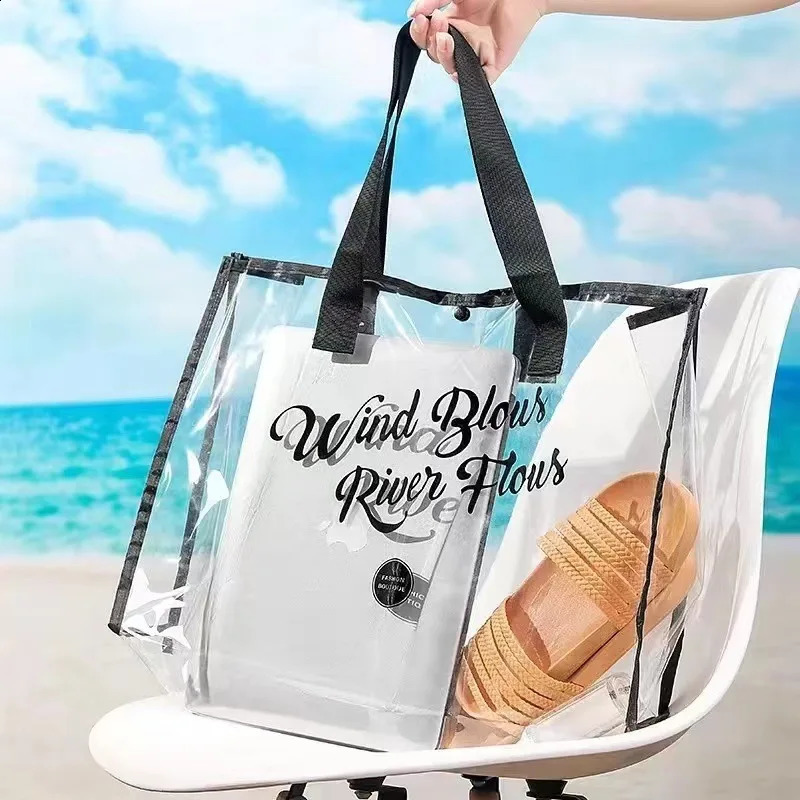 Large Capacity Women Clear Tote PVC Waterproof Transparent Handbags Female Shopper Shoulder Bag Summer Beach Portable Pouch 250530