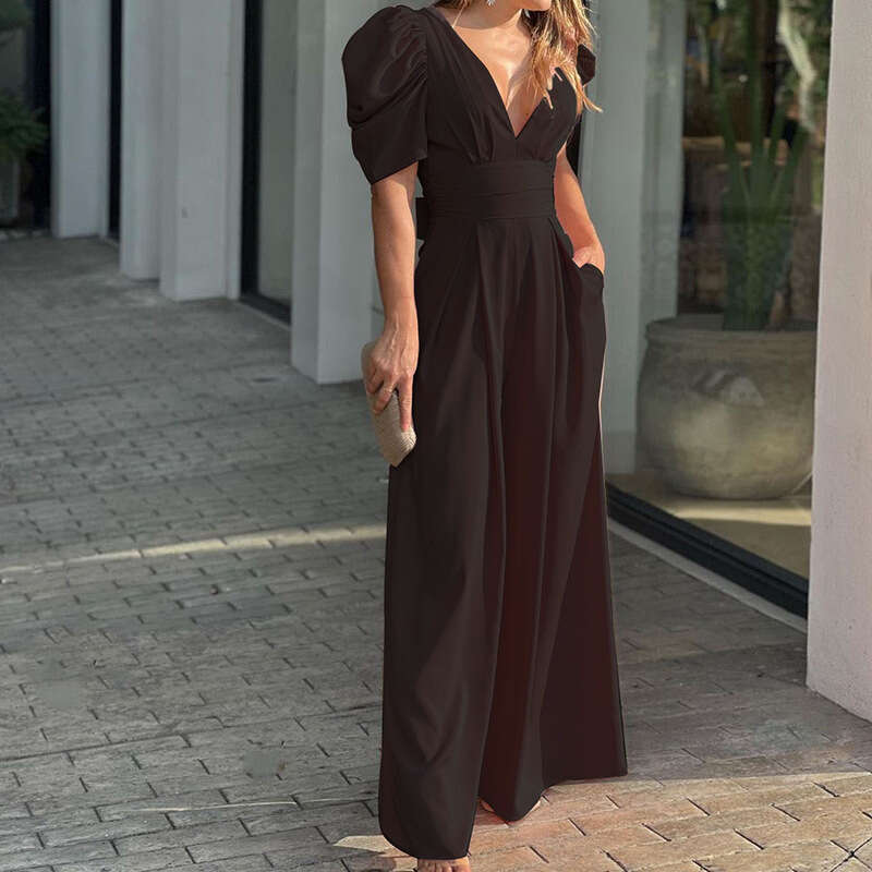 Women's Short Sleeve Fashionable Elegant Plus Size Wide Leg European and American Jumpsuit 2025 New Casual Versatile Fashion Clothing