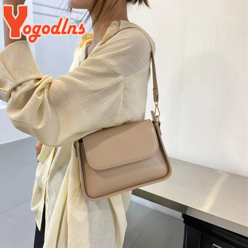 Yogodlns Summer Solid Color Womens Bag PU Leather Flap Shoulder Bag Fashion Lady Armpit Handbag and Purse Trendy Underarm Bag 250530