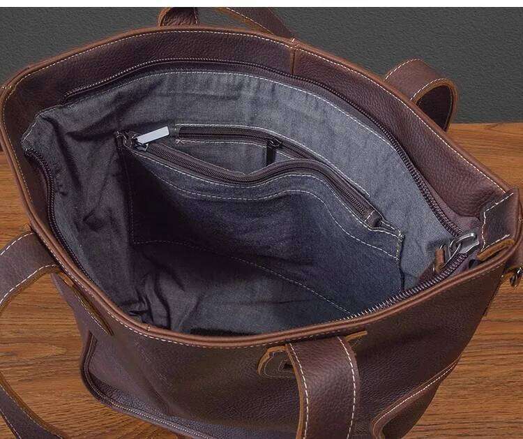 Large Capacity Vintage Natural Genuine Leather Men Tote Casual Simple Cowhide Oversized Shopping Shoulder Bag Handbag