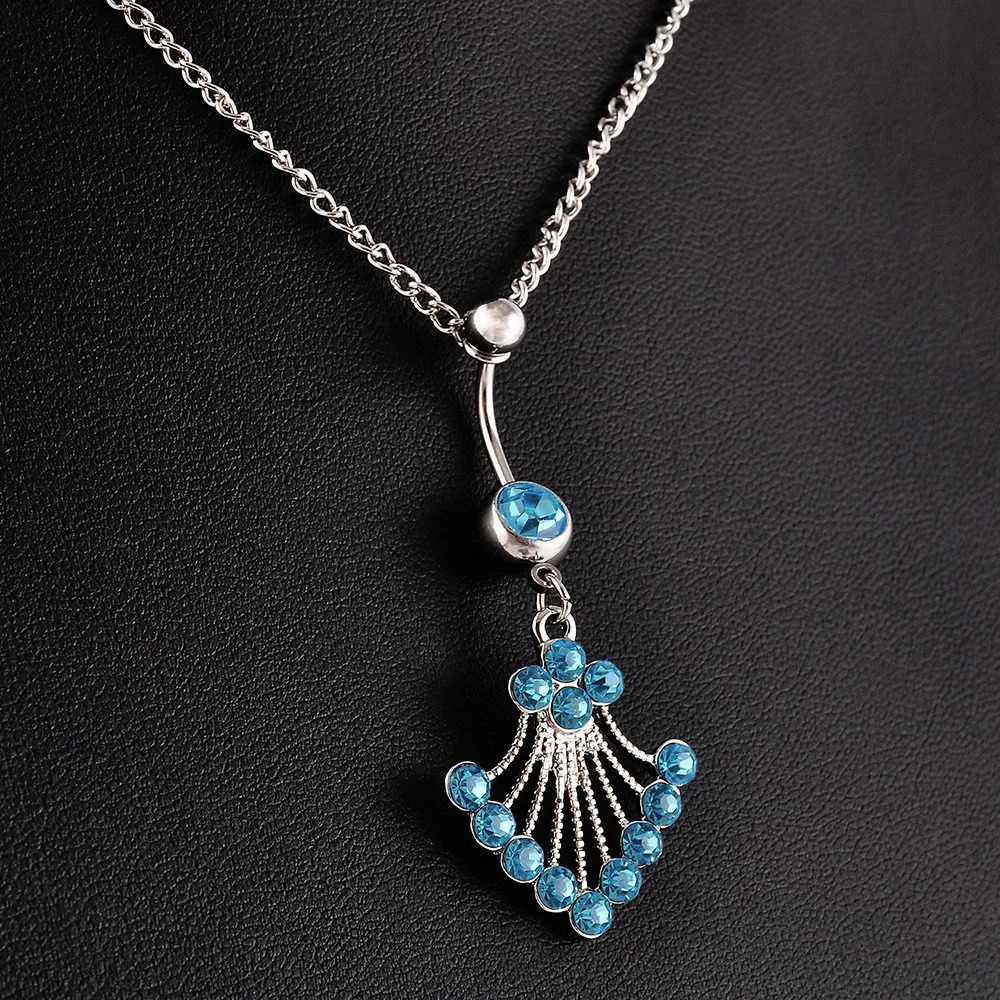 1pc Rhinestone Dangle Belly Button Ring With Waist Chain Drop Pendant Sexy Navel Piercing Red Crystal Waist Body Jewelry Women 250530