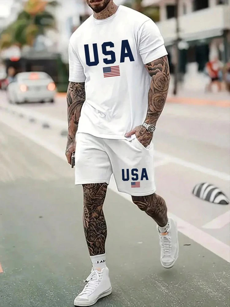 Summer 3D print mens round neck shortsleeved Tshirt shorts suit 2piece highquality casual street cool sports 250530
