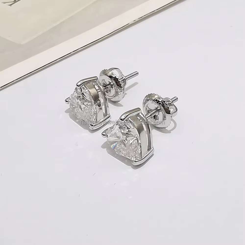 Wholesale 18K Solid Gold 8.5mm Heart Shape 5ct Moissanite Stud Earrings for Men and Women