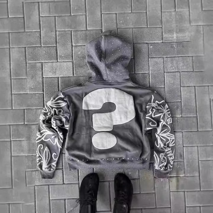 American letter foam print street trend Y2K destruction hoodie loose pullover sweater 250529