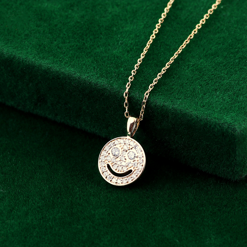 Provence Jewelry Custom Happy Smiley Face DEF VVS Lab Grown Diamond Hip-Hop Pendant Funny Face With White Yellow Rose 10k 14k 18k Solid Gold Options