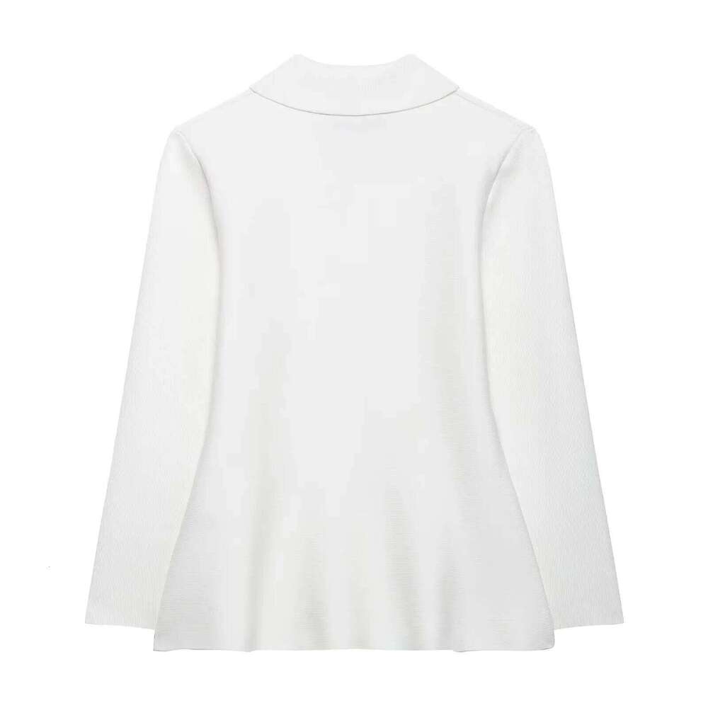 TRAFZA Women's Fashion Knitting Tops White Turn-Down Collar Long Sleeves Single-Breasted Cardigans Female Spring Elegant Top
