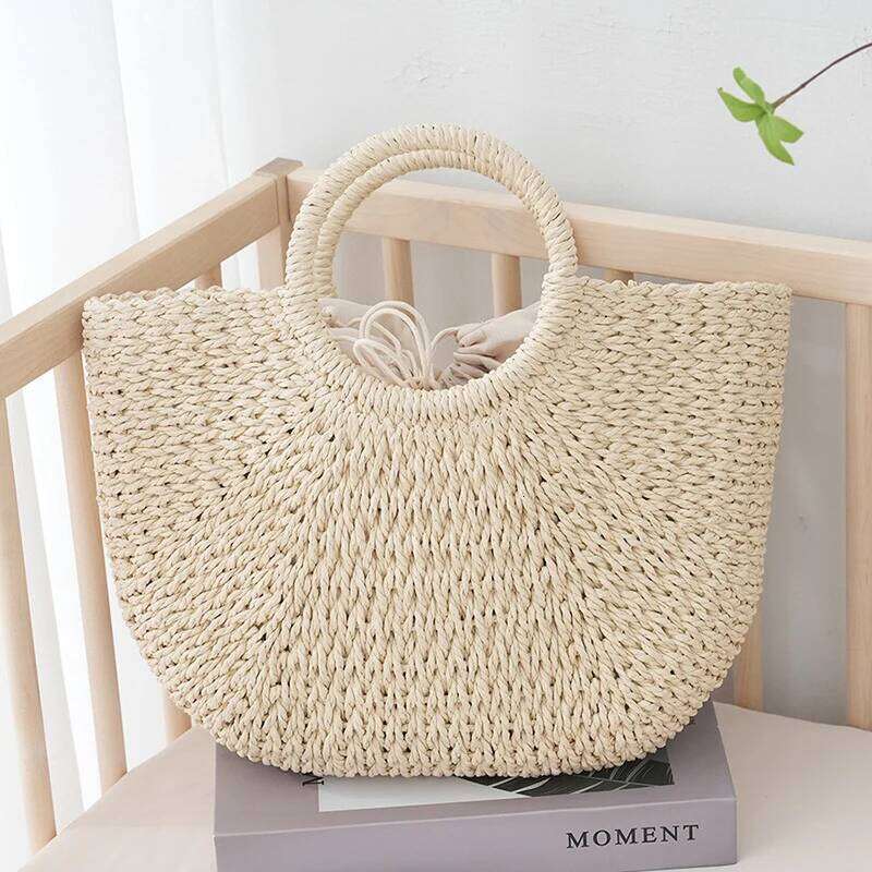 Summer Half-moon Straw For Women Handmade Portable Handbag Large Capacity Beach Basket Woven Top-handle Bag Purse Totes designer bag