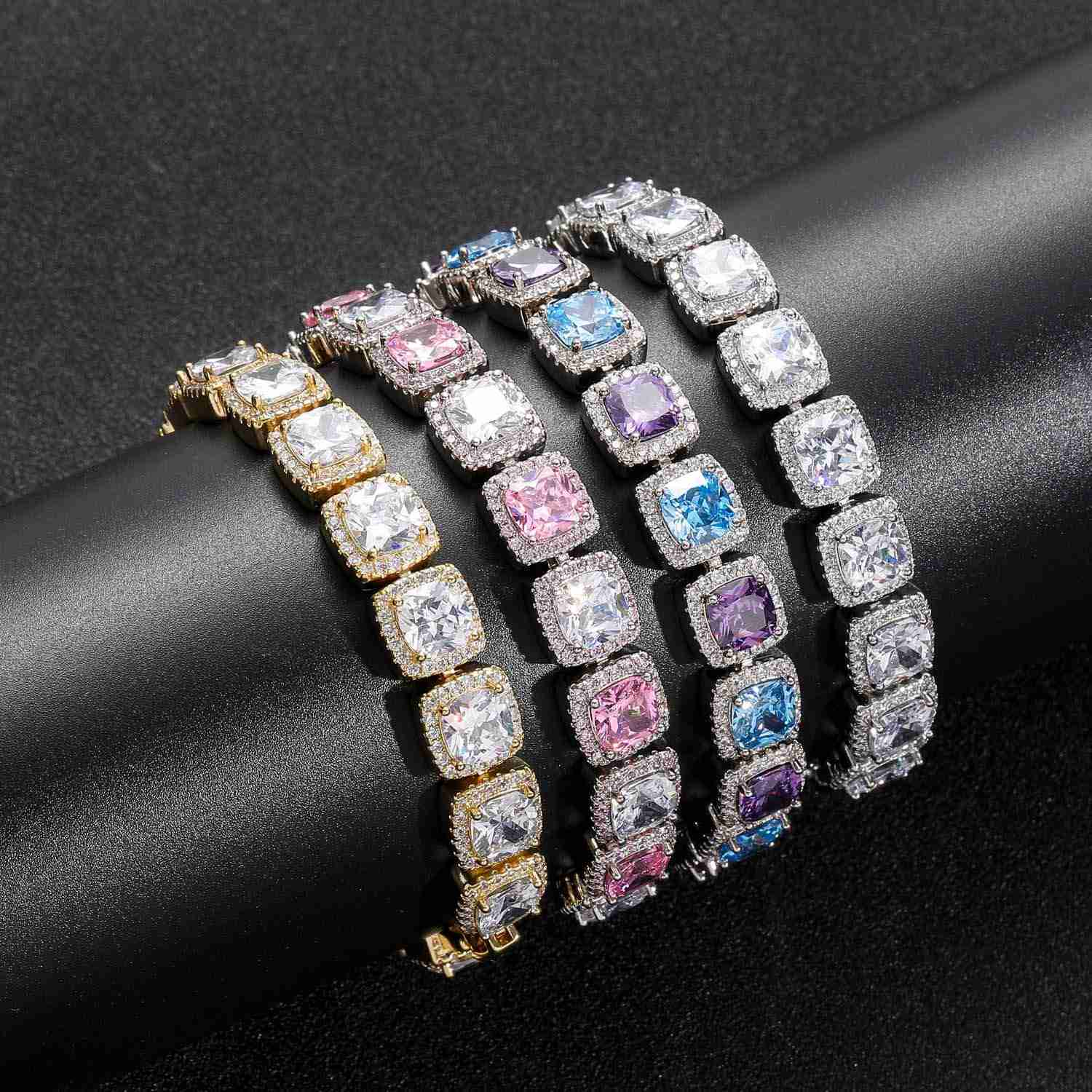 Rock candy Moissanite hip hop Bracelet 10mm wide square Moissanite mens bracelet hiphop blingchain moissanite