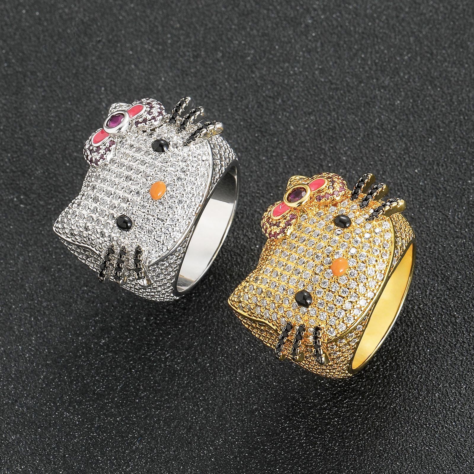 New Hip-Hop Cat Ring Cute Cartoon Couple Rings for Men and Women Micro-Paved Moissanite Cat Ring moissanite