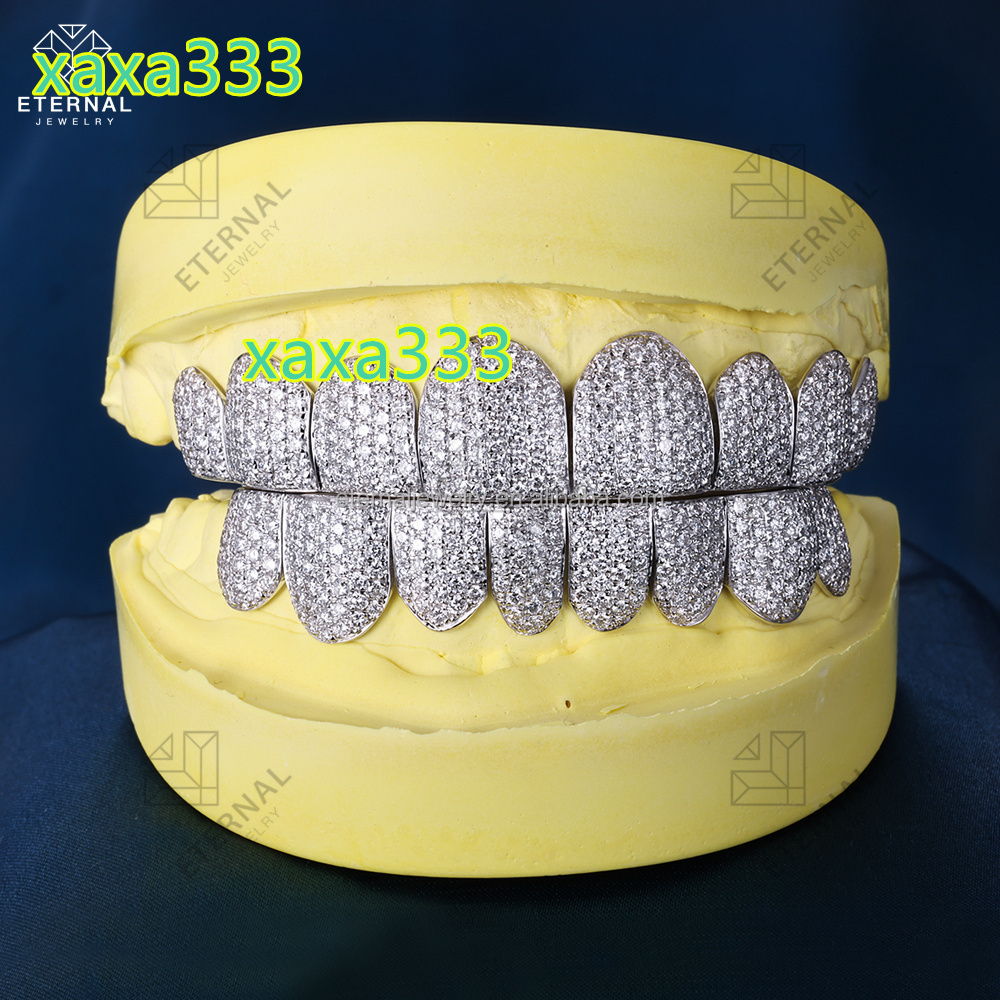 Factory Custom Men Women Top Bottom 2 4 6 8 10 S925 Silver 10K 14K 18K Solid Gold D VVS Moissanite Diamond Grillz for Teeth