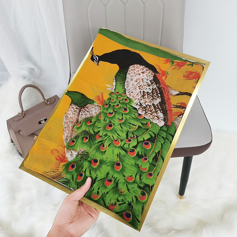 Spring Summer New Faux Silk for Women Peacock Print Sun Protection Fashionable Versatile Travel Sunshade Long Scarf