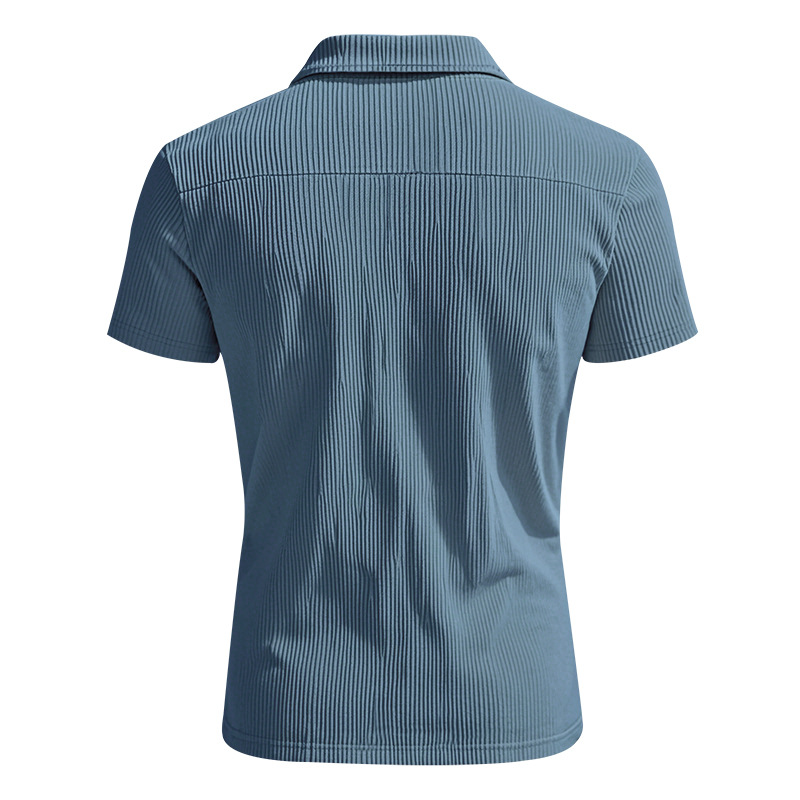 designer t shirt polo shirt Mens Summer Loose Corduroy Amekaji Half Zip Polo Short Sleeve T Shirt