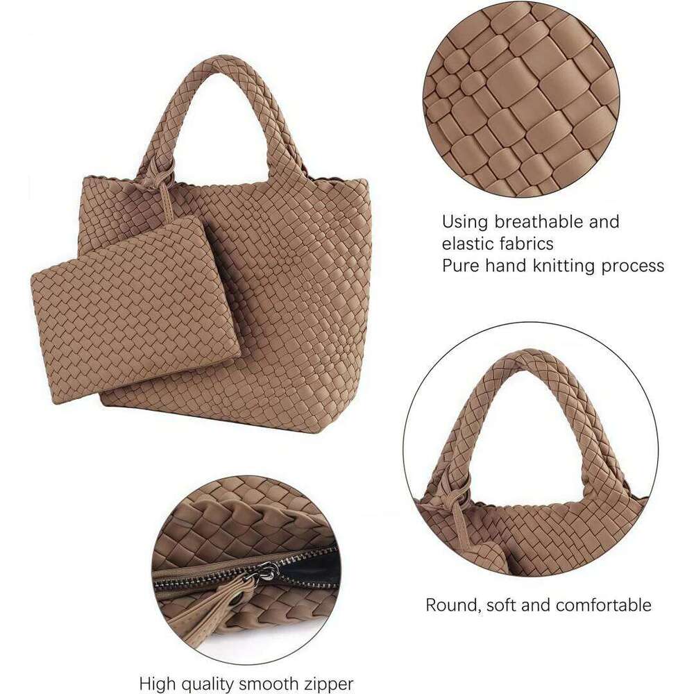 OLOEY Woven + Purse Neoprene Tote Handbag Fashion Large Shoulder Top-Handle Travel Underarm Shopper Bag for Women