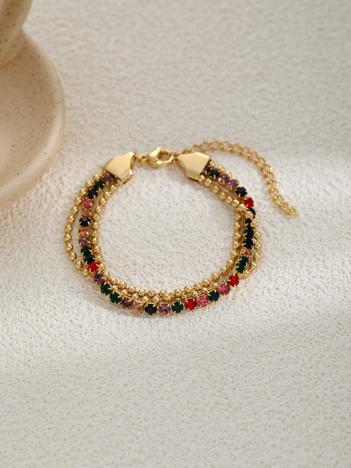 Bohemian Style Unique Small Multi-layer Gold Beads Colorful Vacuum Plated Titanium Steel Bracelet Accessories