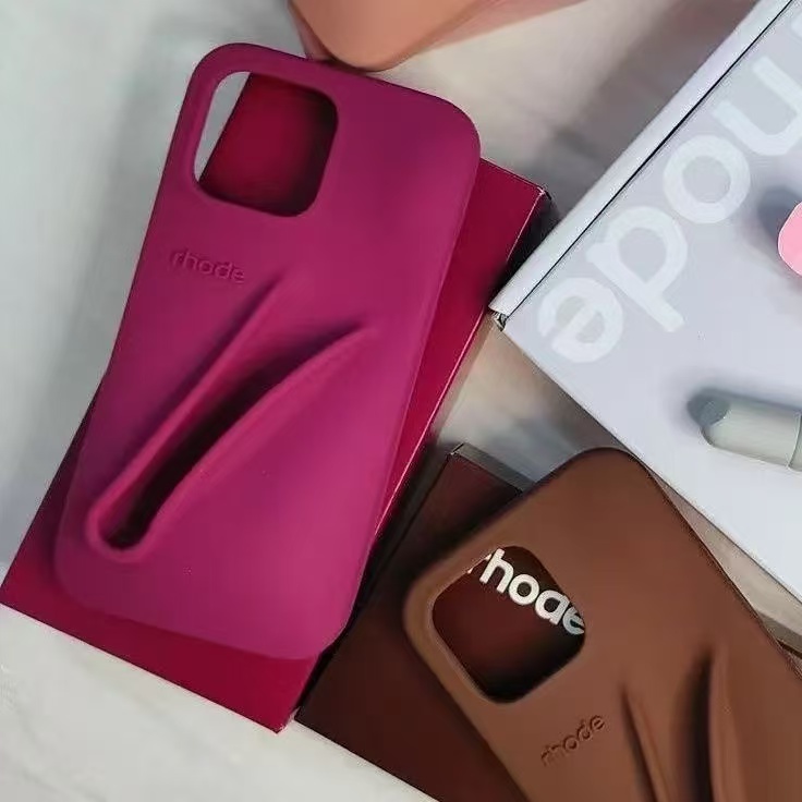 Rhode Lipstick Holder Ribbon Espresso Toast Silicone Phone Case for iPhone 11 12 13 14 15 16 Pro Max Plus 16E Protective Cover
