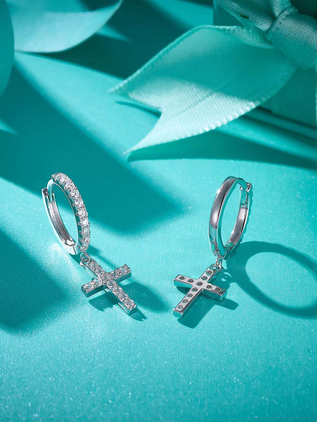 Cross 925 Sterling Silver Hip Hop Drop Hoop Earrings VVS D Color Moissanite Earrings Men Women Jewelry for Party Gift