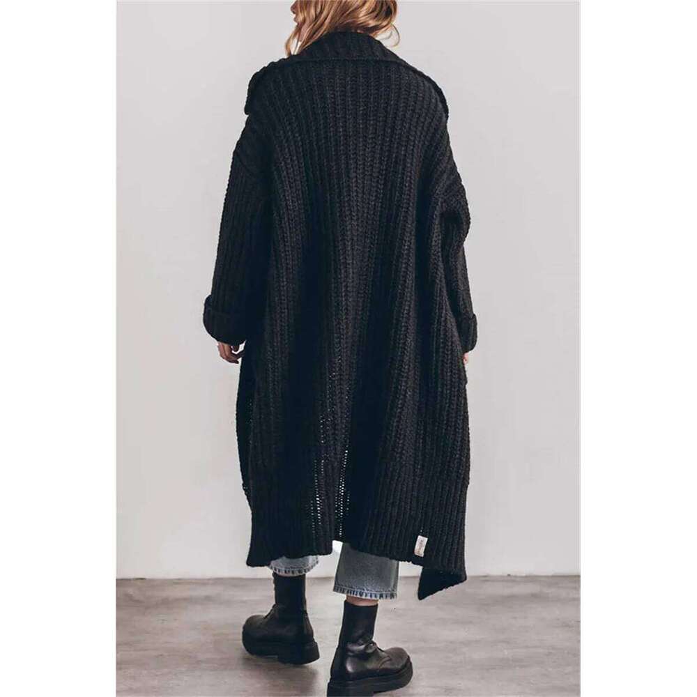 2024 Women's Autumn And Winter Maxi Cardigans Single Breasted Oversized Sweaters Solid Color Large Collar Boho Long Knitwear