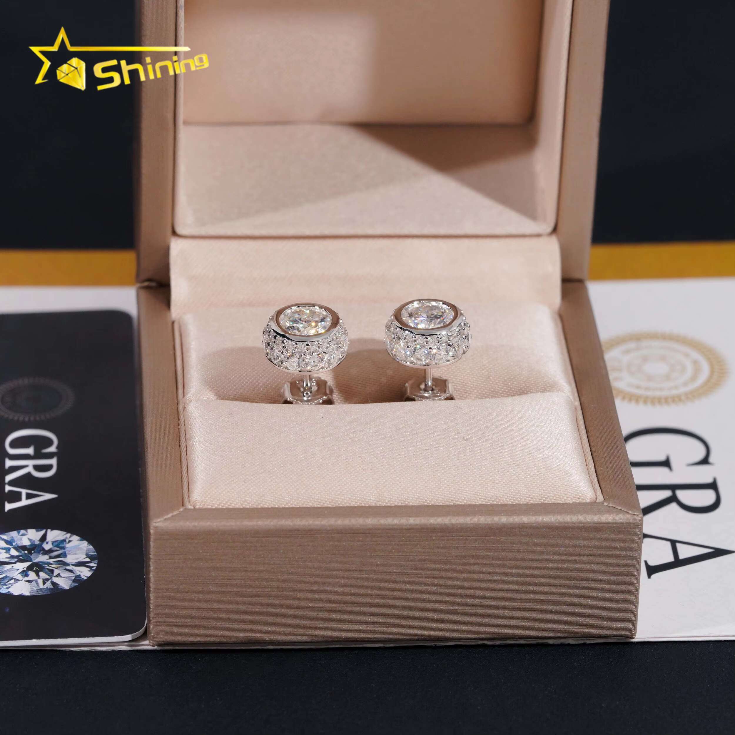 Hip Hop Luxury Gold Plated Bezel Setting 1ct Diamond Mens Silver Iced Out Moissanite Earrings