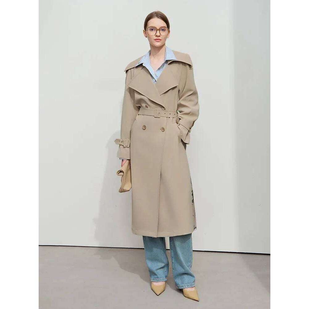 Amii Minimalist Spring Women's Clothing Long Belt Loose Printing Trench Coat Splicing Fashion Elegant Commuter Jacket 12551006