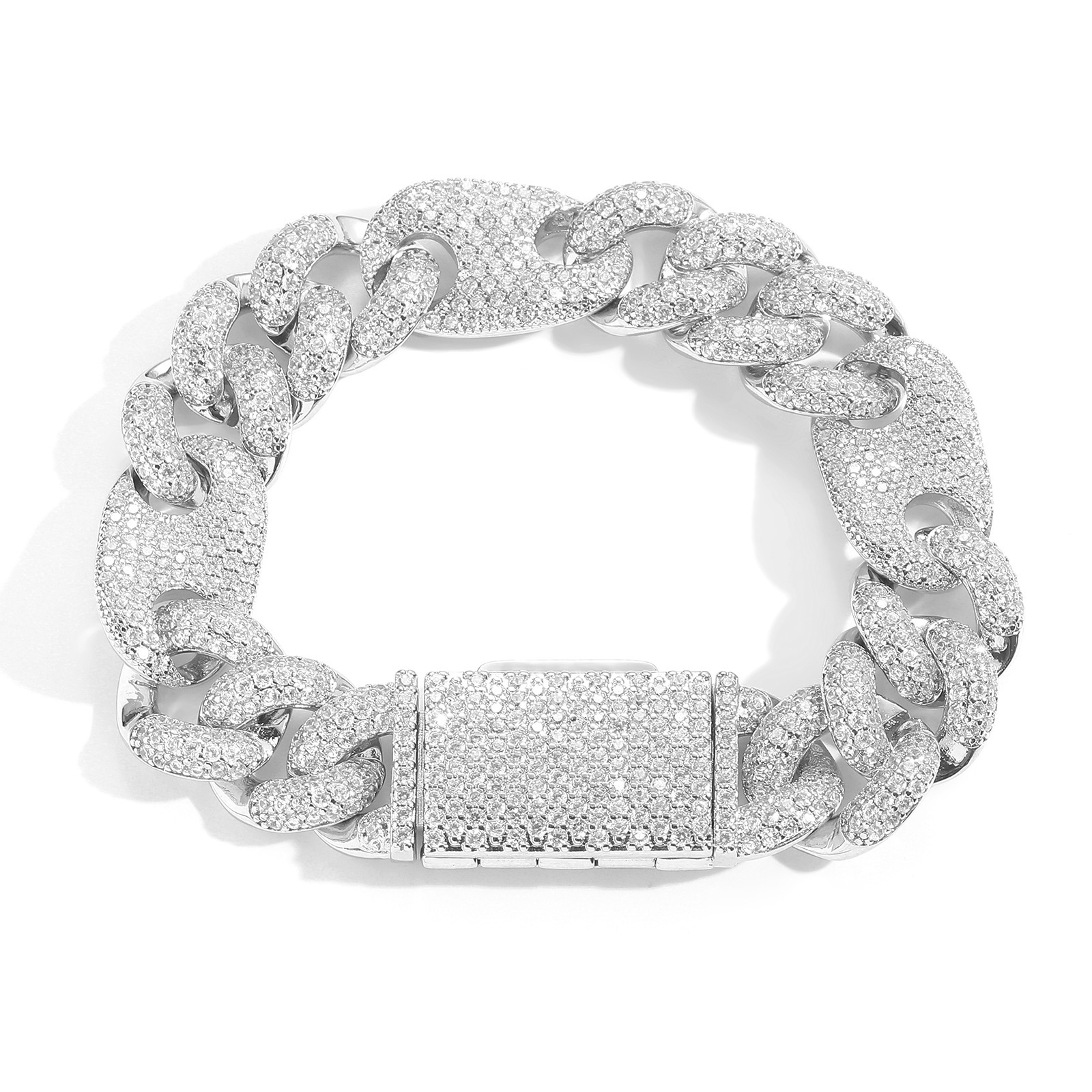 Hip Hop Moissanite Bracelet 15mm Three to One Pig Nose Bubble Cuban Chain Trendy Mens Accessories moissanite