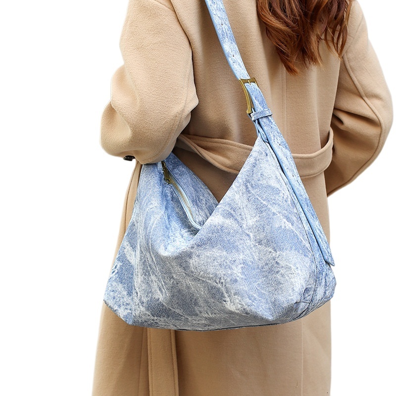 designer Lazy Style Tie-Dye Denim Bag Foreign Trade European and American Gradient Large Capacity Bag Trendy Shoulder Tote Bag Ins
