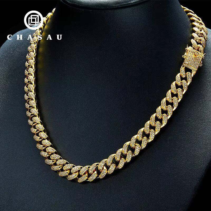 Hip hop jewelry design heavy ordinary containment cubic zirconia hip-hop popular men's necklace Cuban chain