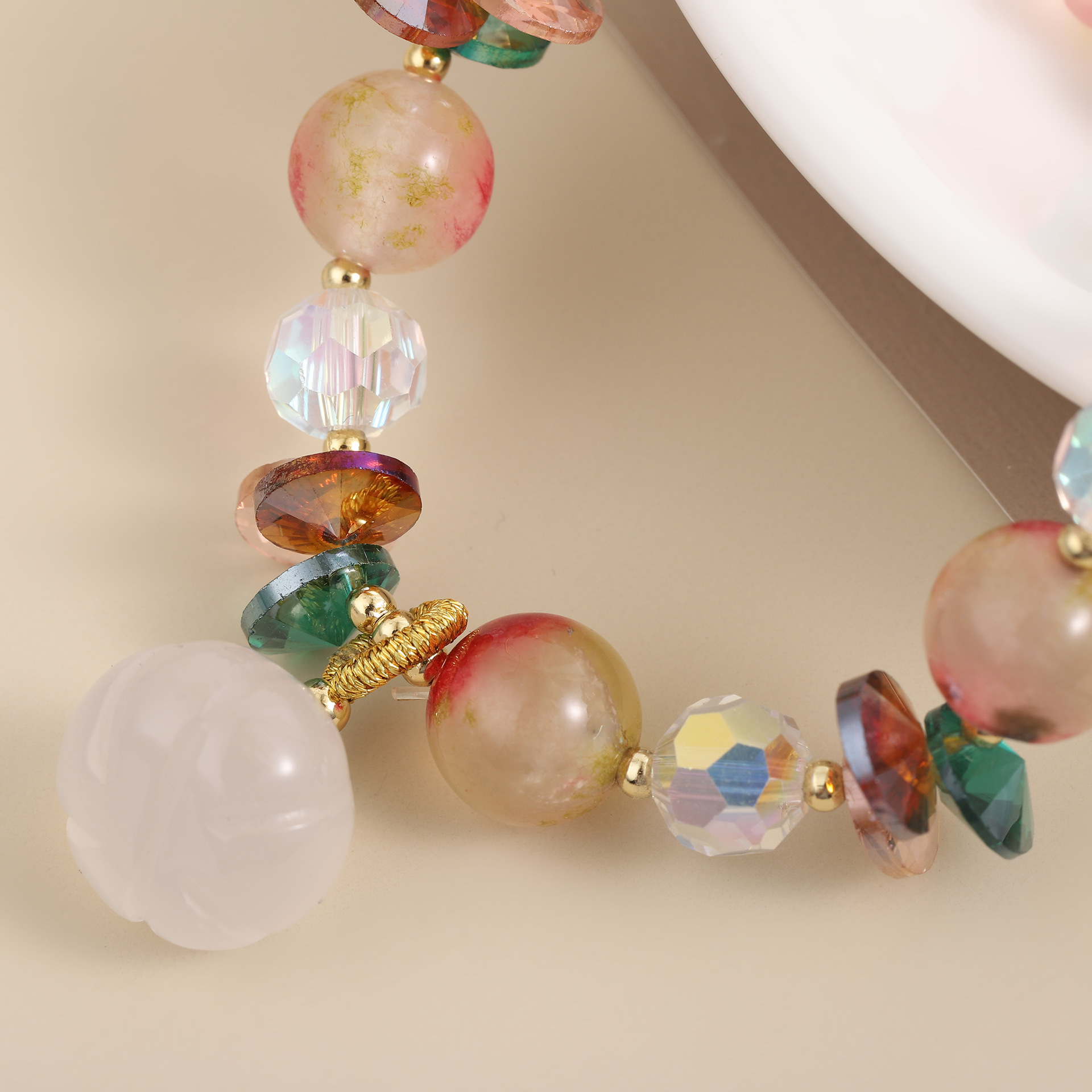 Fashionable rural women's style with colorful electroplated white crystal jade pendant