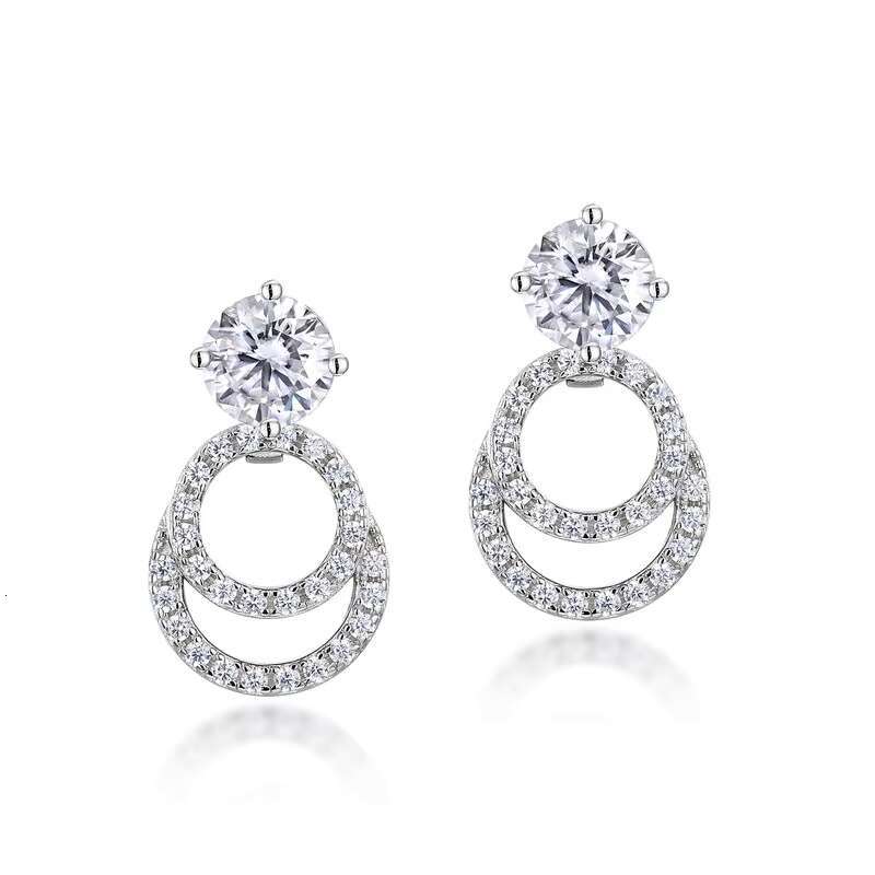 European American Style S925 Silver Moissanite Earrings for Women Double Ring Geometric Face Thin Cross-Border Live Broadcast