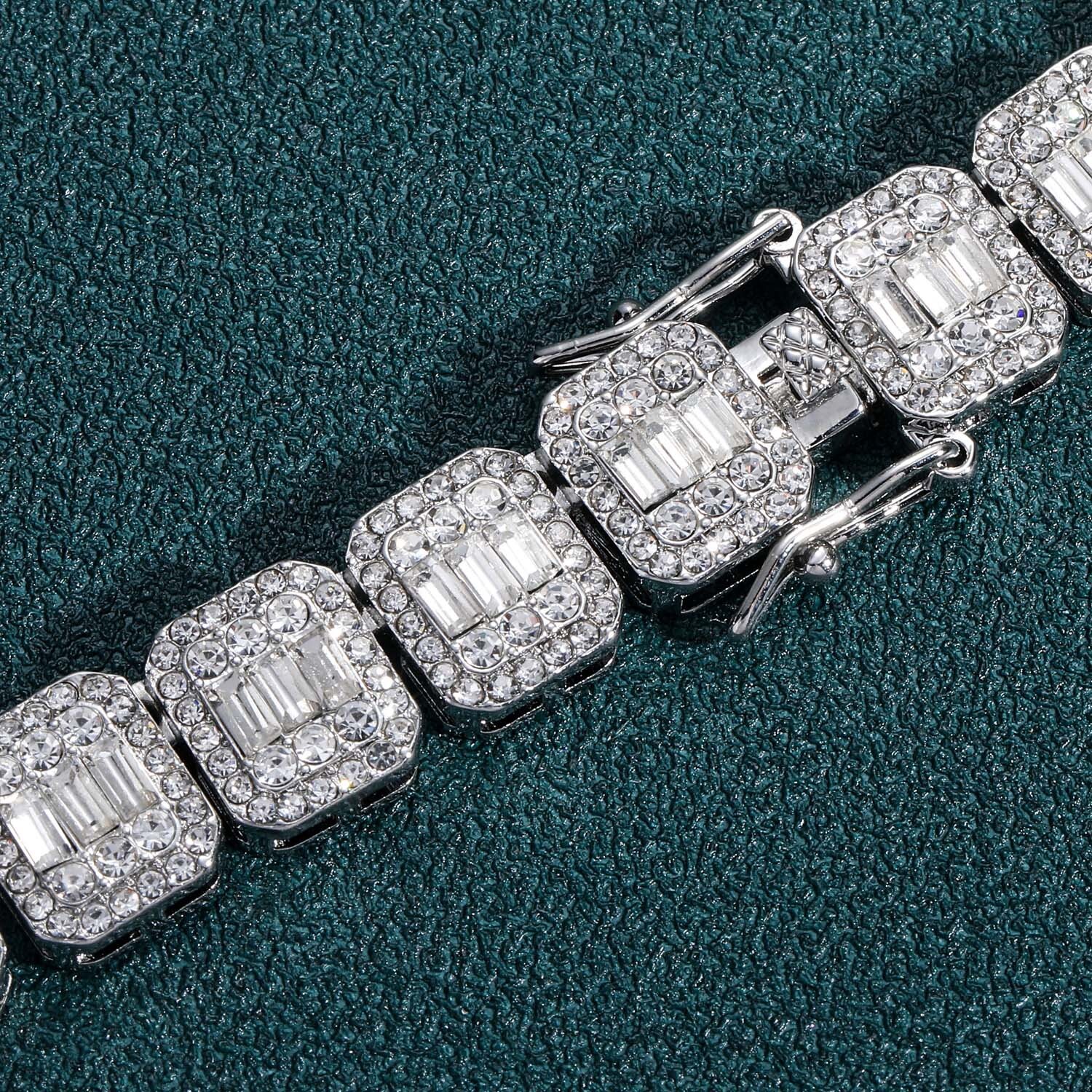 Hip Hop Bracelet 13mm Square Diamond Round Diamond Cuban Chain Full Diamond Mens Trendy Bracelet moissanite