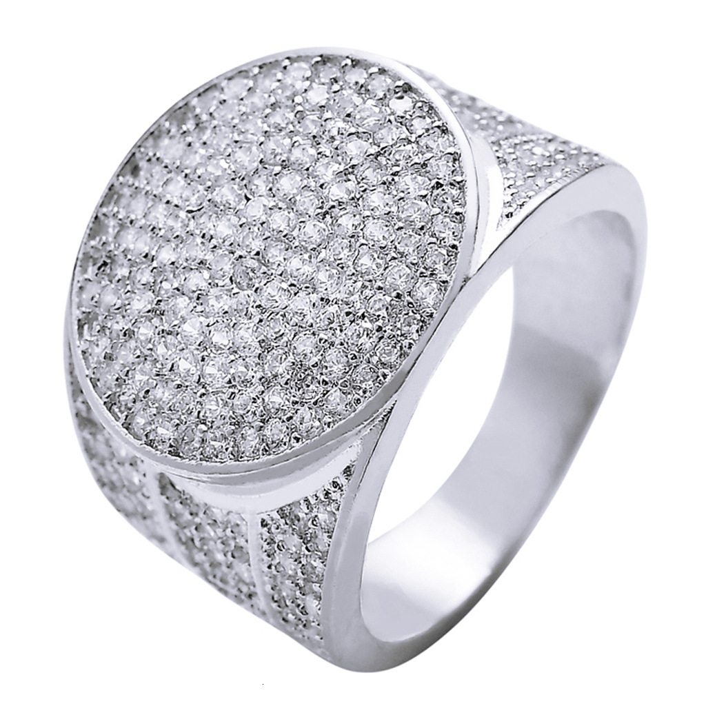 18k True Gold Electroplated Micro Set Moissanite Hiphop Ring Hiphop Mens Personalized Gold Ring moissanite