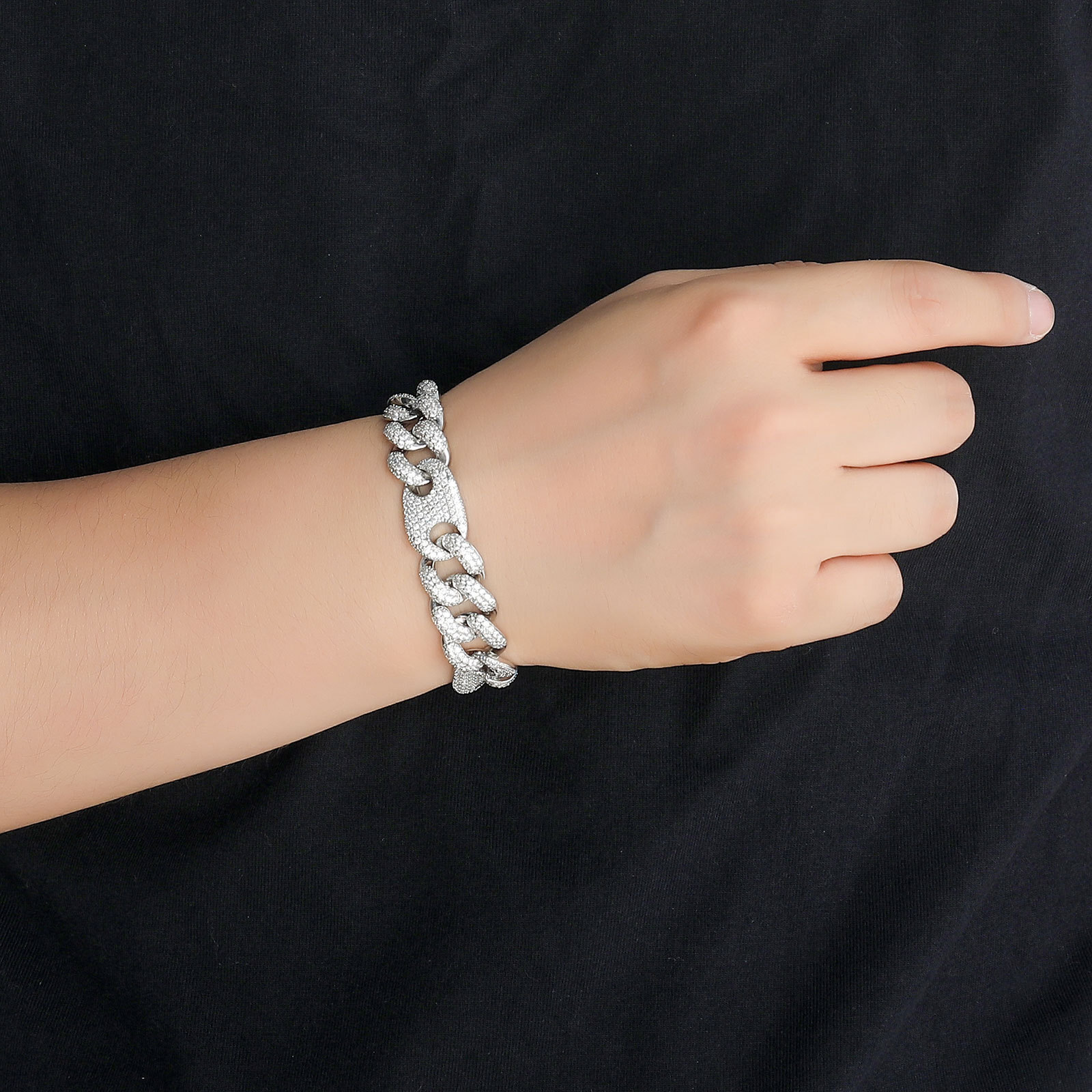Hip Hop Moissanite Bracelet 15mm Three to One Pig Nose Bubble Cuban Chain Trendy Mens Accessories moissanite