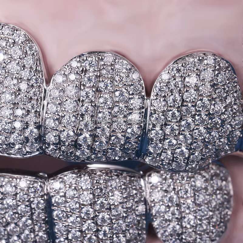 YAXI Unisex Custom Hip Hop Grillz Top 8 and Bottom 8 Iced Out VVS Diamond 925 Silver 10K 18K Solid Gold Moissanite Grillz