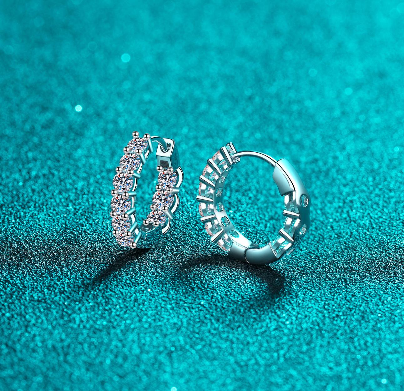 925 Sterling Silver Hoop Earrings with Moissanite Stones, PT950 Gold Plating, Elegant Design for Women, Ideal for Special Occasions and Daily Wear