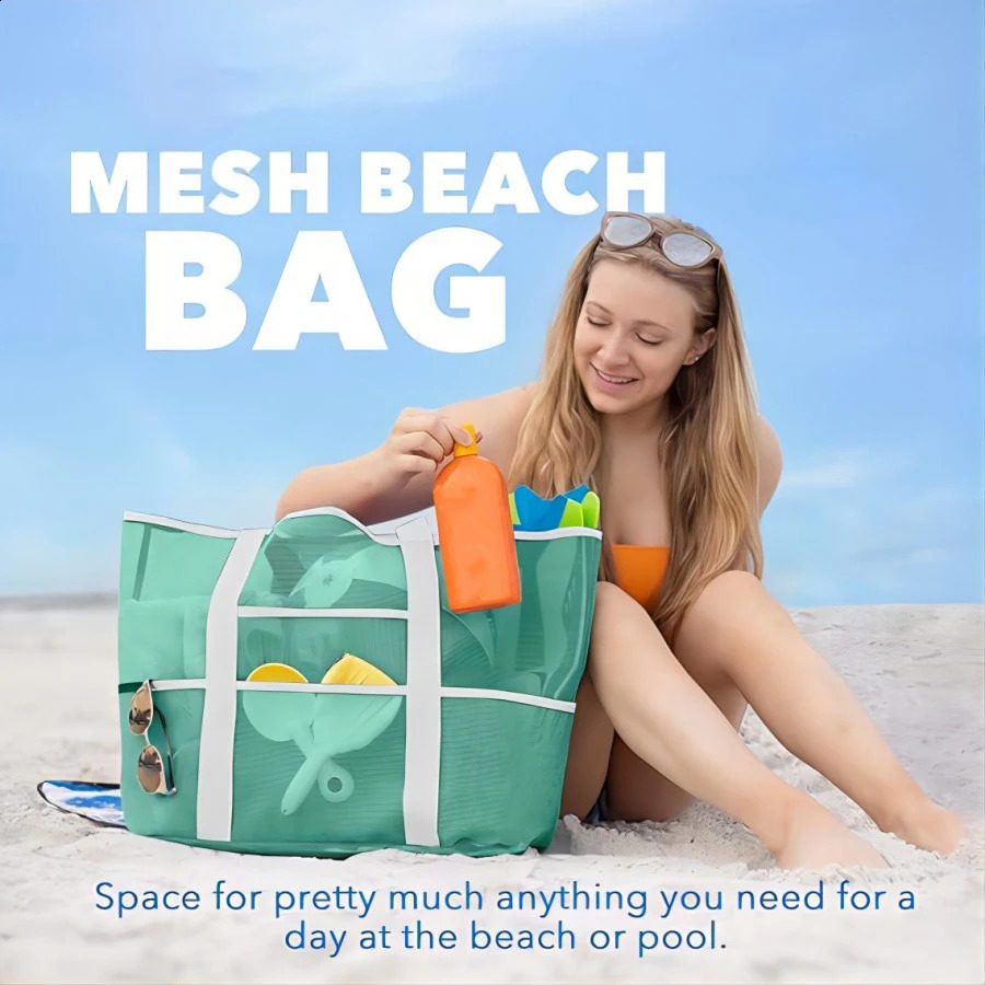 Mesh beach bag handbag fitness swimming bag suitable for family beach bag suitable for toys and holiday necessities 250530