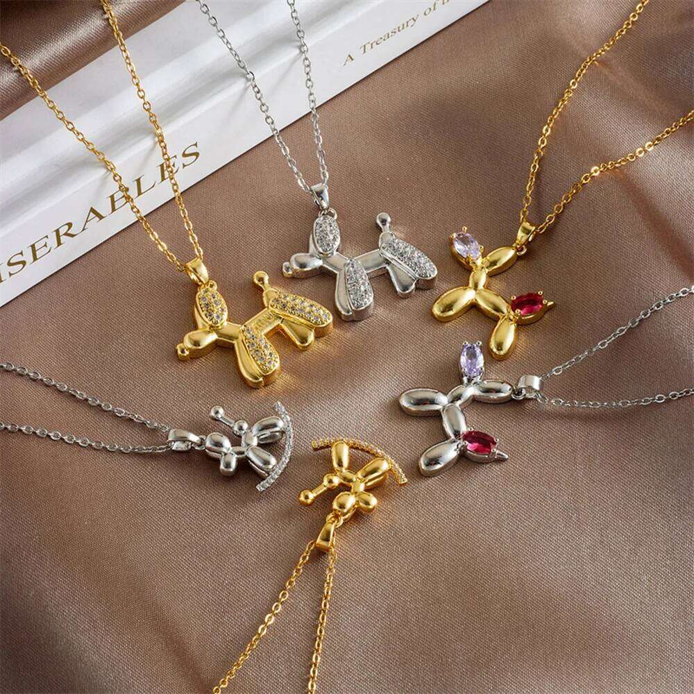 Cute Balloon Dog Pendant Necklace - Versatile Stainless Steel Collarbone Chain Jewelry Accessory For Trendy Fashion Enthusiasts