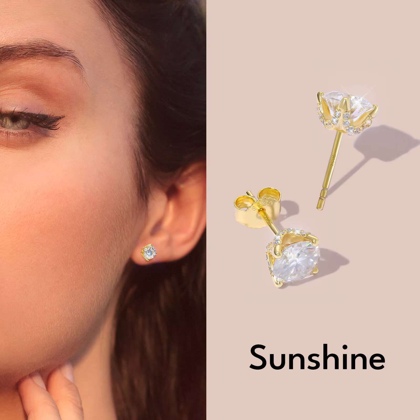 Shiny Flower Moissanite Earrings Lab Created Diamond 925 Sterling Silver Stud Men Women Jewelry Gifts 2CT VVS GRA Golden Earring