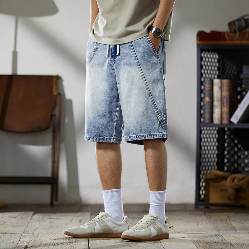 XY9940 Trendy casual American vintage denim shorts mens summer thin section personalized multi light blue five-minute pants 250530