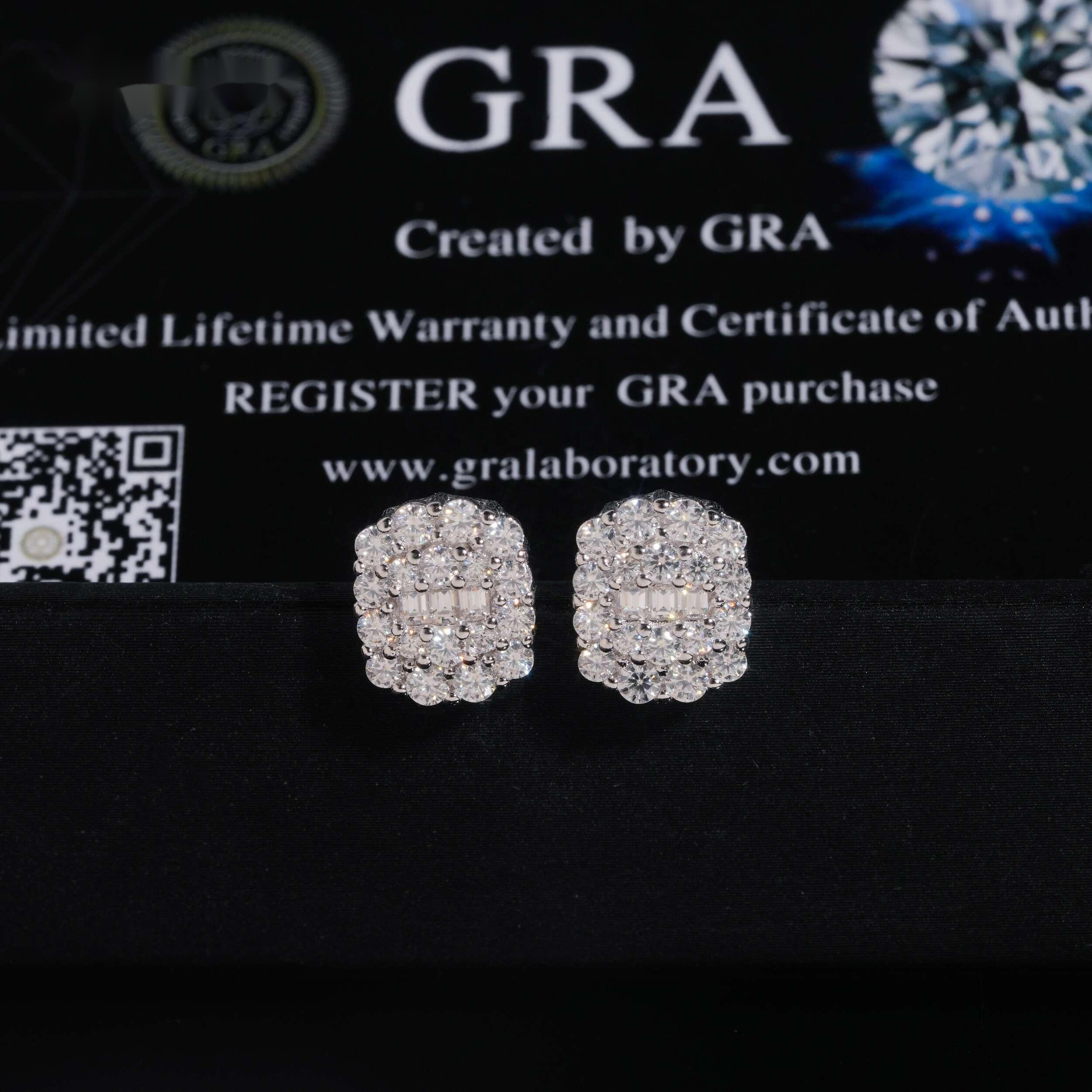 High Quality Pass Diamond Tester 925 Sterling Silver Iced Out Hip Hop Screw Back Men Moissanite Earrings