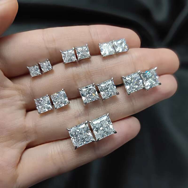 KH280E Abiding Solitaire 5MM Princess Cut CVD HPHT Diamond VS VVS Moissanite Square Couple Stud Earrings 9K 18K Wholesale