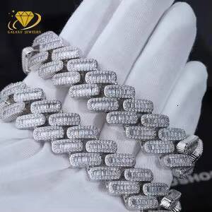 Hiphop Style 1 Row Miami 20 22 24 26 Inch Pure Sier 6mm Long Stick Mossianite Cuban Chain