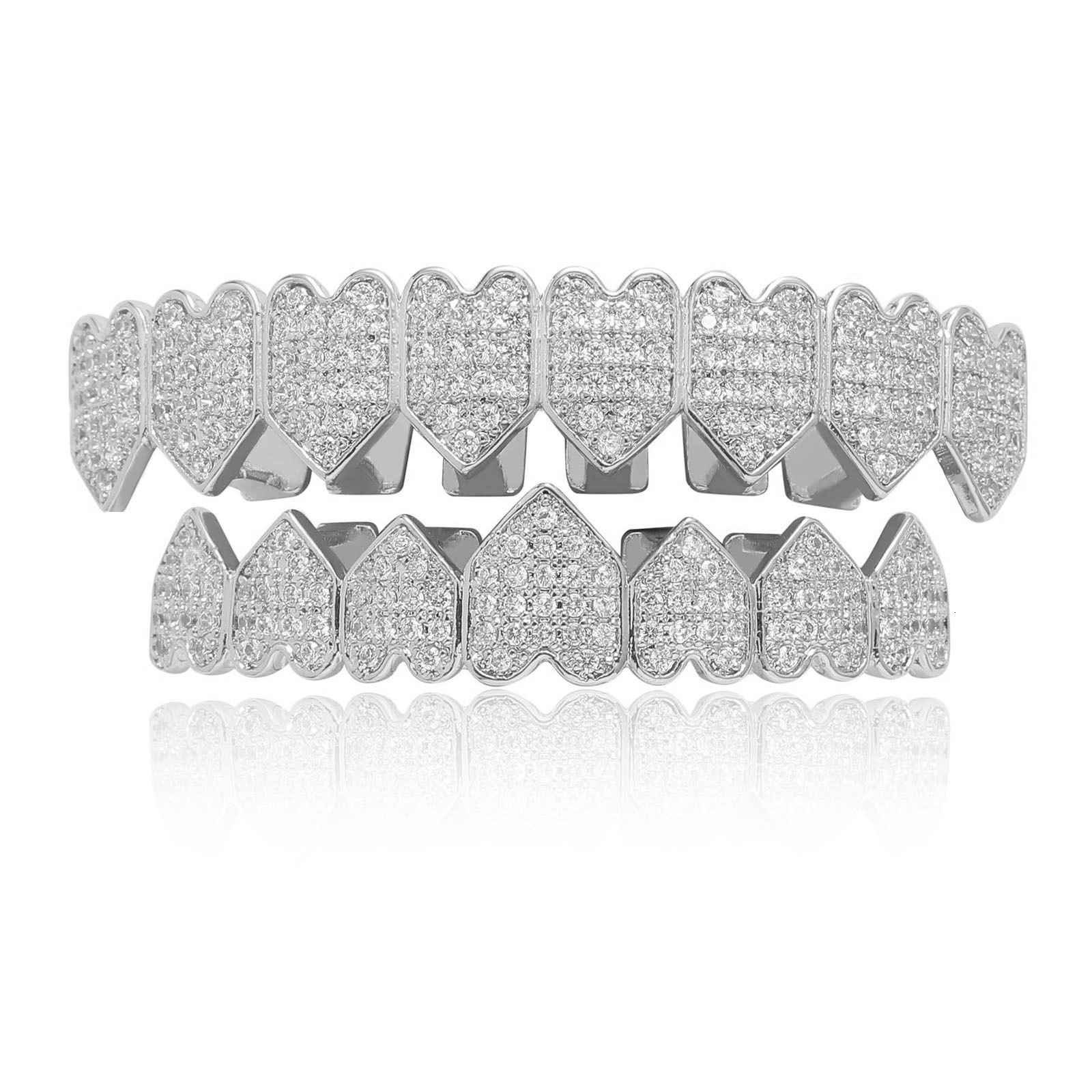 Instagram Hip Hop Personalized Love Teeth Set Alternative Teeth Set Punk Funny Decoration Heart shaped Gold Teeth Hip Hop Teeth Set moissanite