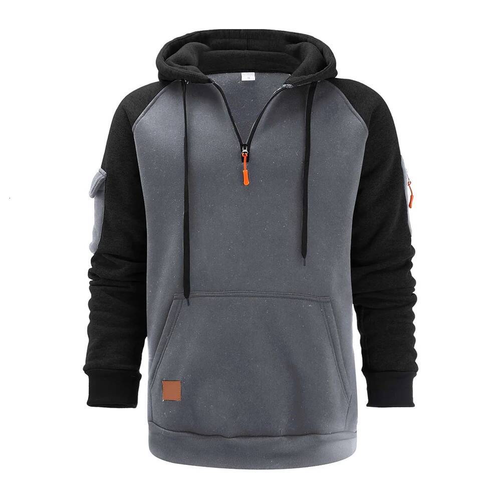 Autumn Winter Men's Leisure Sports Multi-Zip Arm Pocket Jumper Hoodie