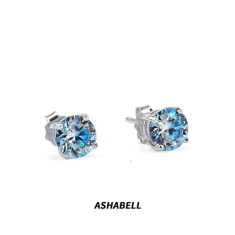 Pass Diamond Tester 1CT VvsD Color Blue Moissanite S925 Silver Hiphop Stud Earrings for Men and Women