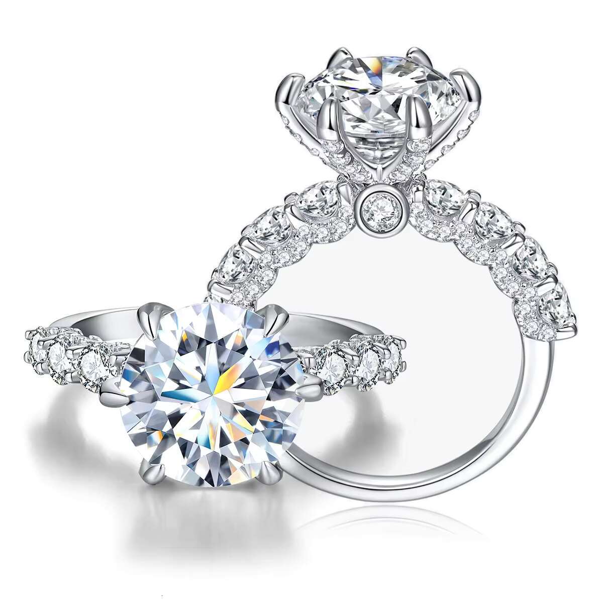 GRA Luxury Real 5CT Big Round Cut Moissanite Diamond Solitaire Ring for Women 925 Sterling Silver Engagement Fashion Jewelry