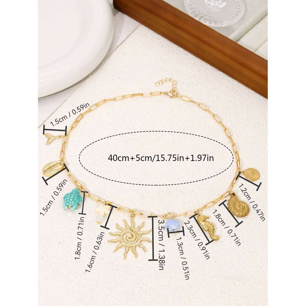 Charm Sun Ocean Animal Pendant Multi Element Necklace For Women's Daily Dating Jewelry