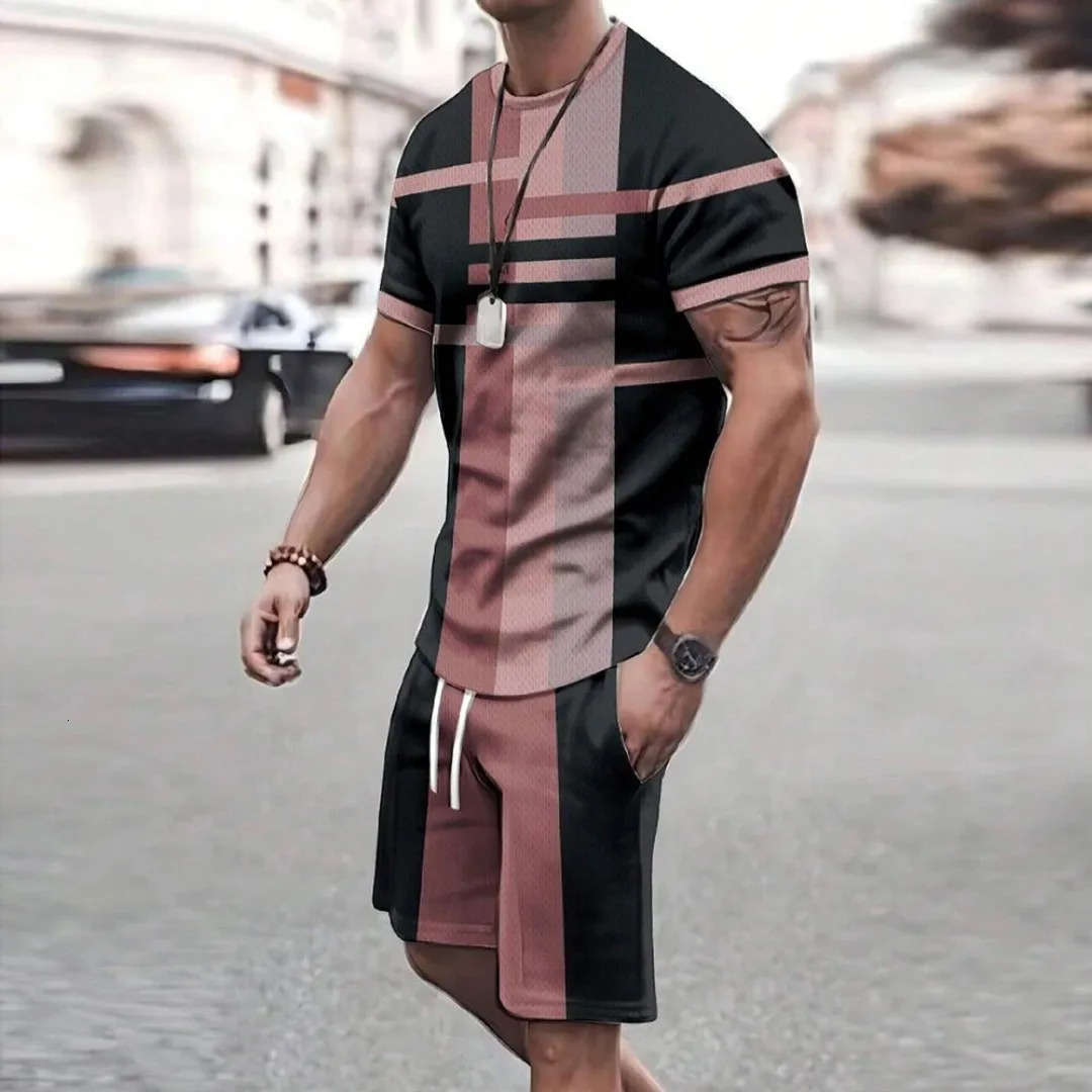 2025 Fashion Mens sports shorts Short sleeve Tshirt style casual set Retro cool breathable and two piece 250529Z