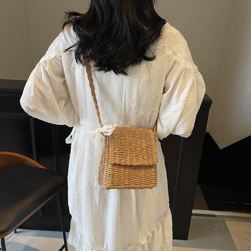 designer Beach Vacation Handwoven Tote Bag for Women 2025 New Fashionable Stylish Lace Bow Single Shoulder Crossbody Bag