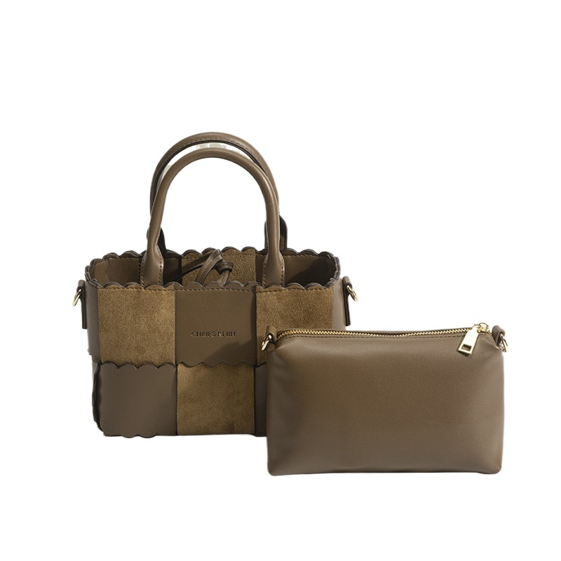 designer Cross-border Brown Color-block Plaid Handbag Crossbody Bag for Women Fashion Versatile with Pendant Color-block Woven Shoulder Bag