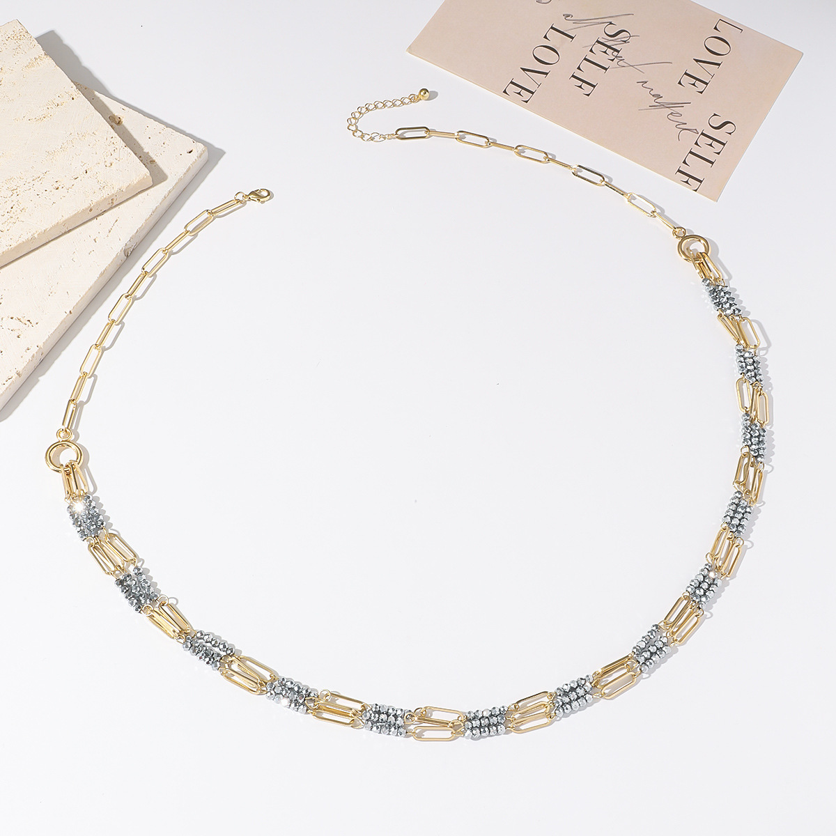 Multi layer crystal necklace, new handmade design, copper collarbone chain, personalized necklace